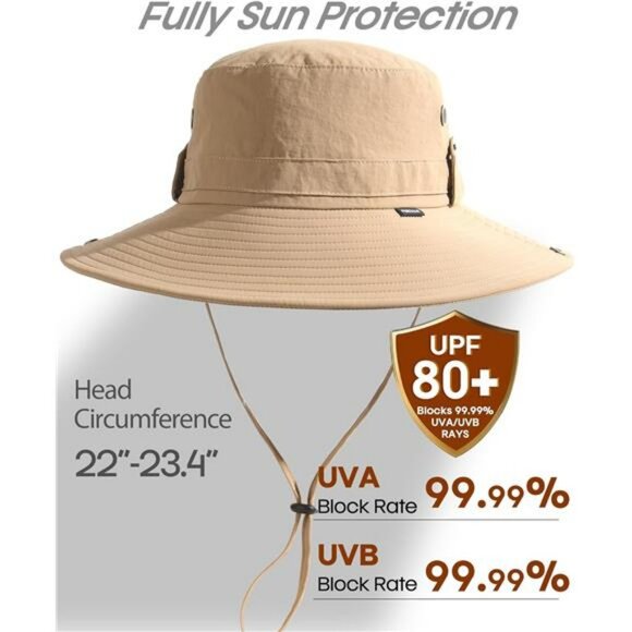 Mens wide brim sun hat UPF outdoor fishing hiking beach safari summer cap - Picture 2 of 8